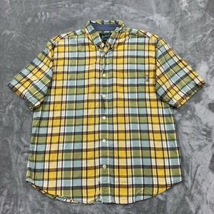 Woolrich Shirt Mens Large Yellow Plaid Short Sleeve Button Down Outdoor Workwear